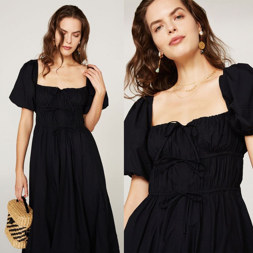 Ulla Johnson Black Puff-Sleeve Midi Dress - Picture 2 of 13